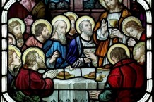 Stained glass window insert of the Last Supper created for St. Rocco Church in Avondale, PA