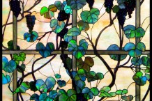 Tiffany-inspired stained glass panel of a lush grapevine crafted for a private residence in New York, New York