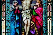 Stained glass panel showing Christ's Crucifixion