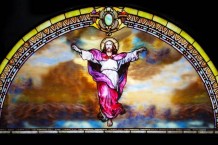 Jesus stained glass transom window